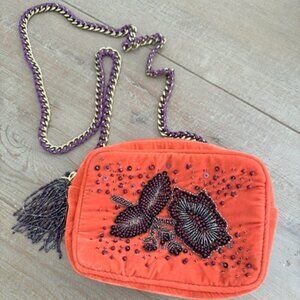 Zara Trinny Beaded Orange Velvet Purse